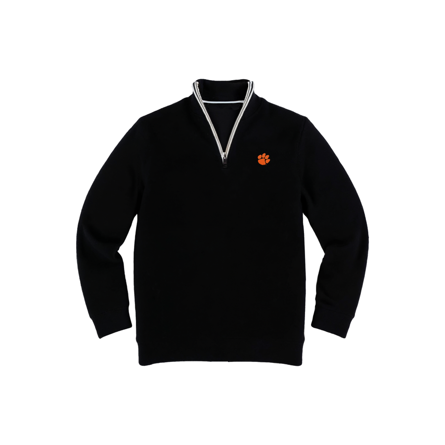 Clemson Black with White Trim Luxury Touch Cotton and Cashmere Quarter Zip Sweater