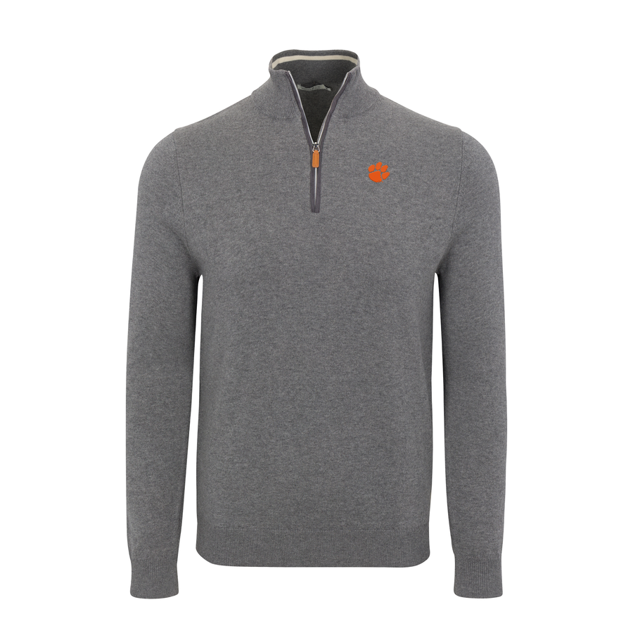 Clemson Grey with Grey Trim Luxury Touch Cotton and Cashmere Quarter Zip Sweater