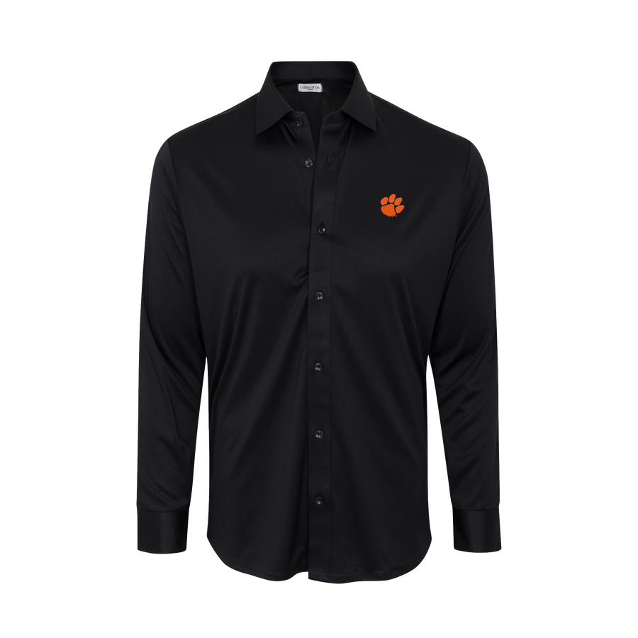 Clemson Quattro Flex Dress Shirt with Semi-Spread Collar Black