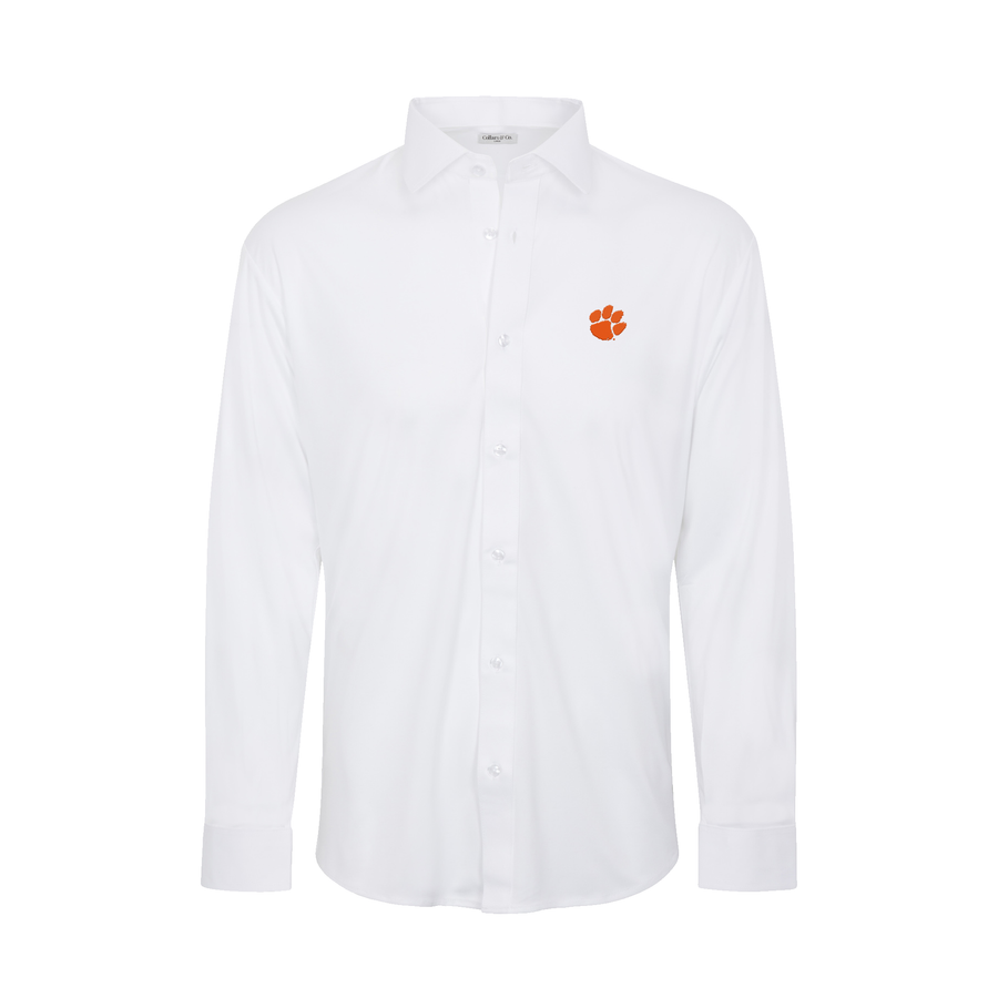 Clemson Quattro Flex Dress Shirt with Semi-Spread Collar White