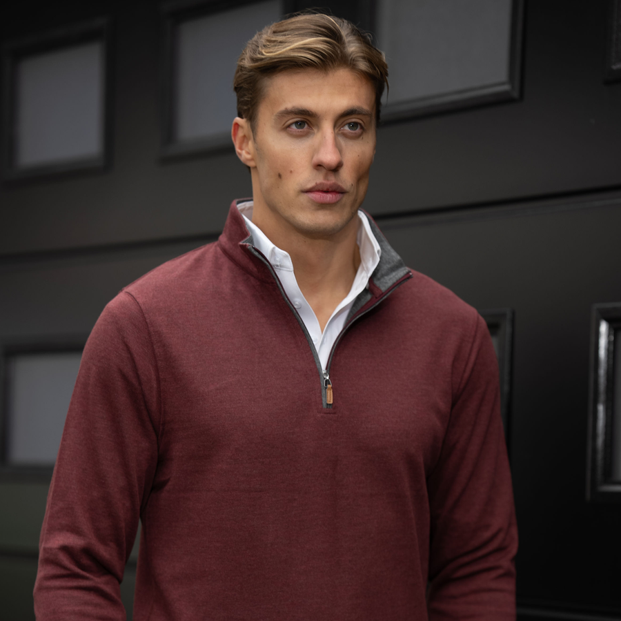 Merlot Heather Cloud Cotton Quarter Zip Pullover