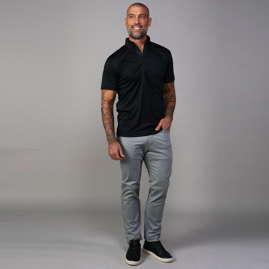 Nightfall Oxford Button Down Collar Polo Black with Dark Charcoal