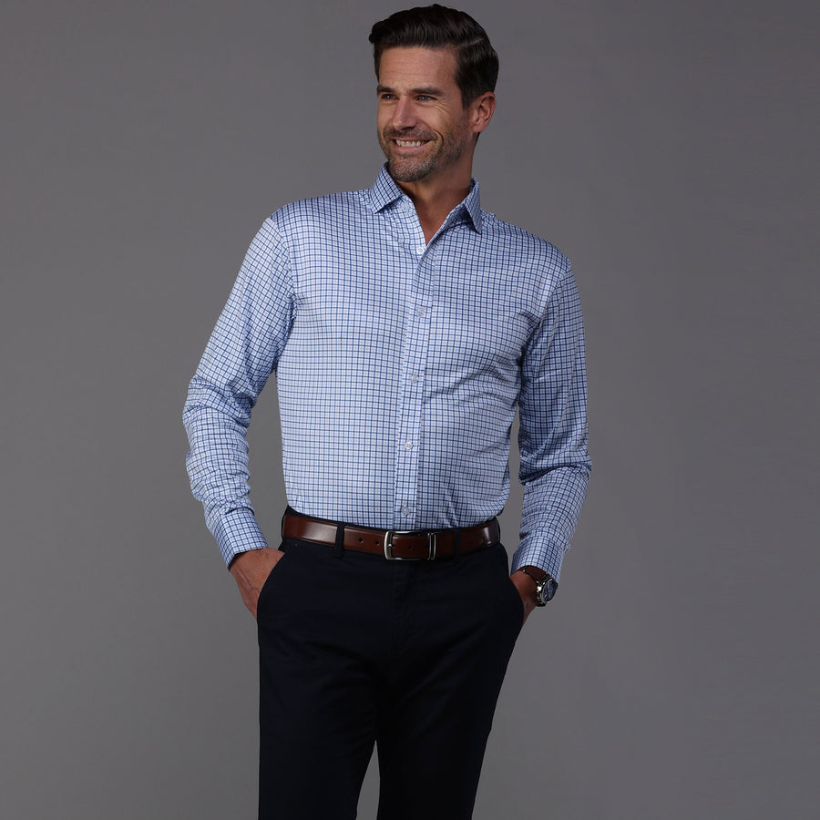 Quattro Flex Dress Shirt with Semi-Spread Collar Blue Tattersall S / Blue Tattersall Quattro Flex Dress Shirt with Semi-Spread Collar Blue Tattersall S / Blue Tattersall