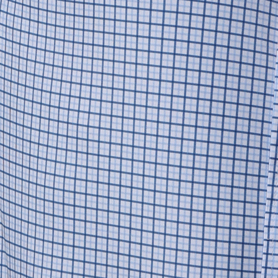 Quattro Flex Dress Shirt with Semi-Spread Collar Blue Tattersall
