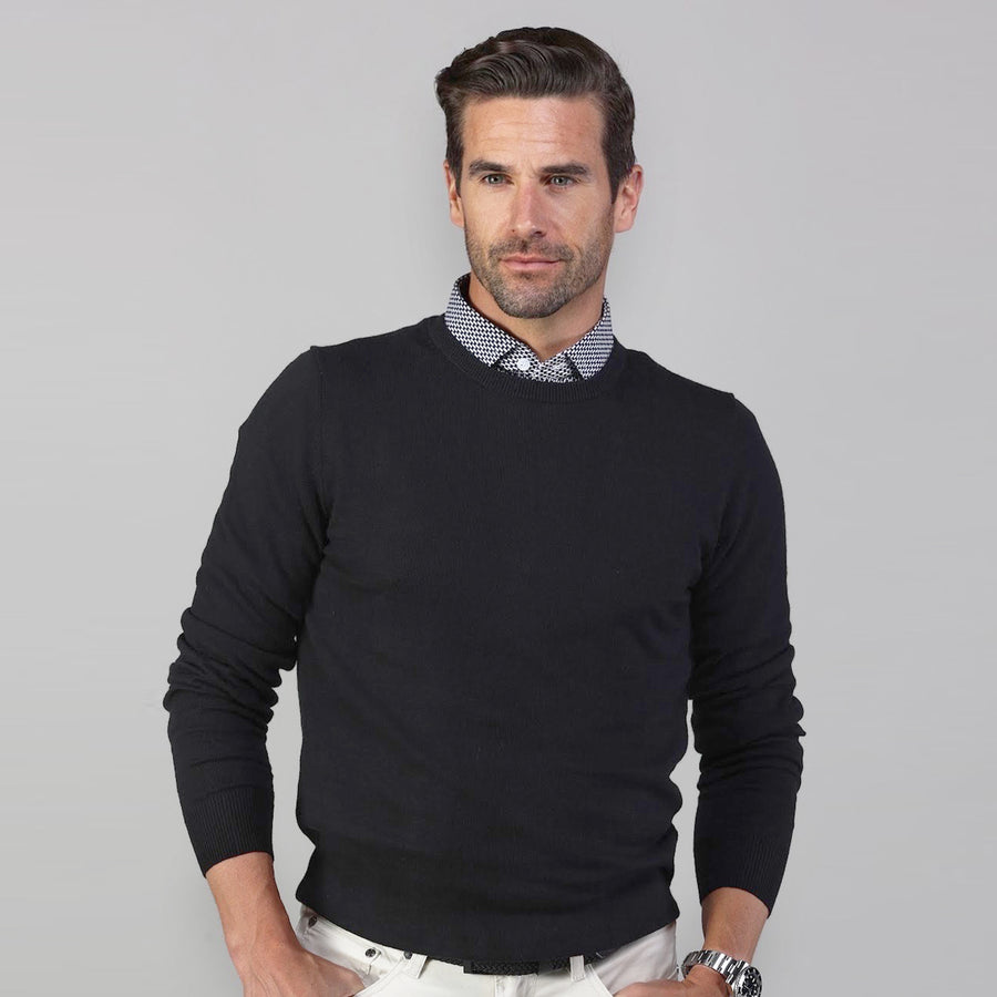 Black Luxury Touch Cotton and Cashmere Crew Neck Sweater – Collars & Co.