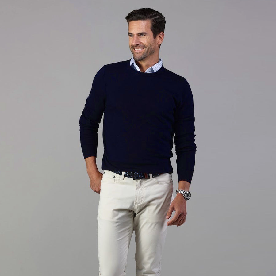 Navy Luxury Touch Cotton and Cashmere Crew Neck Sweater – Collars & Co.