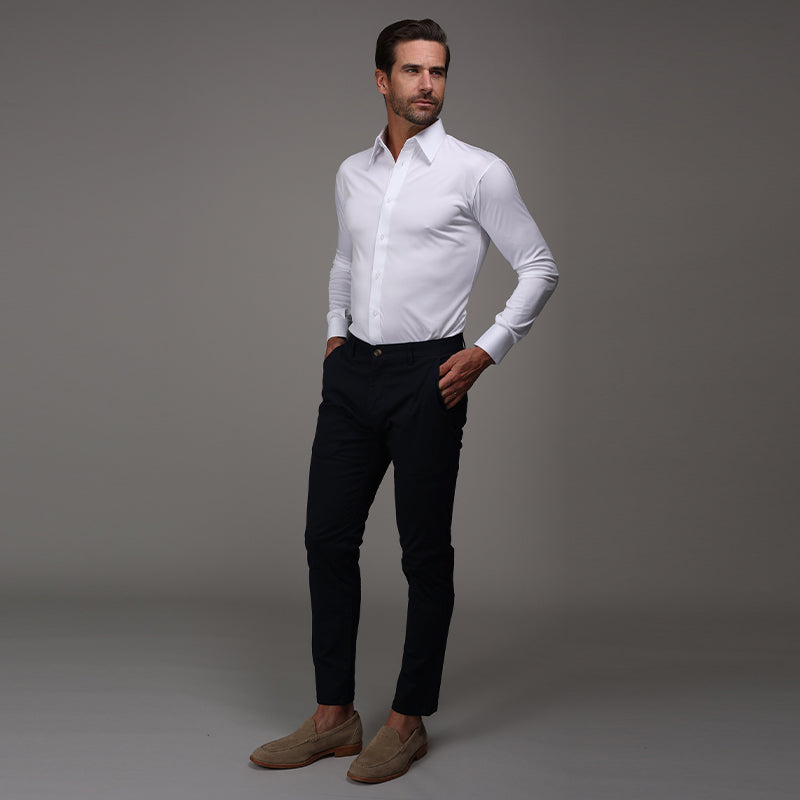 Quattro Flex Dress Shirt with English Spread Collar White – Collars & Co.
