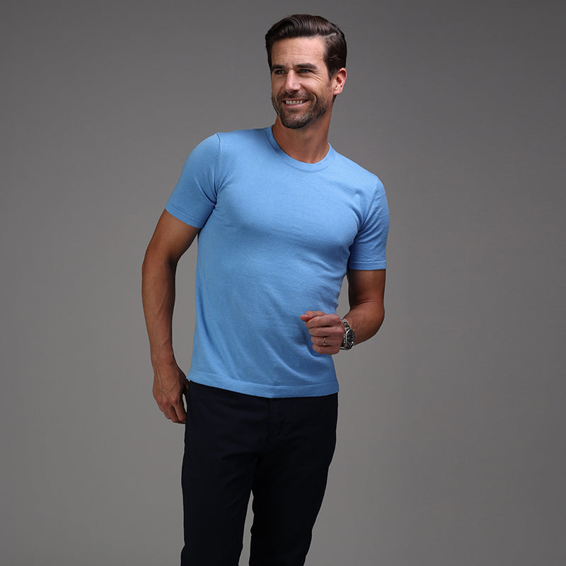 Lucca Luxury Touch Cotton and Silk T-Shirt Blue