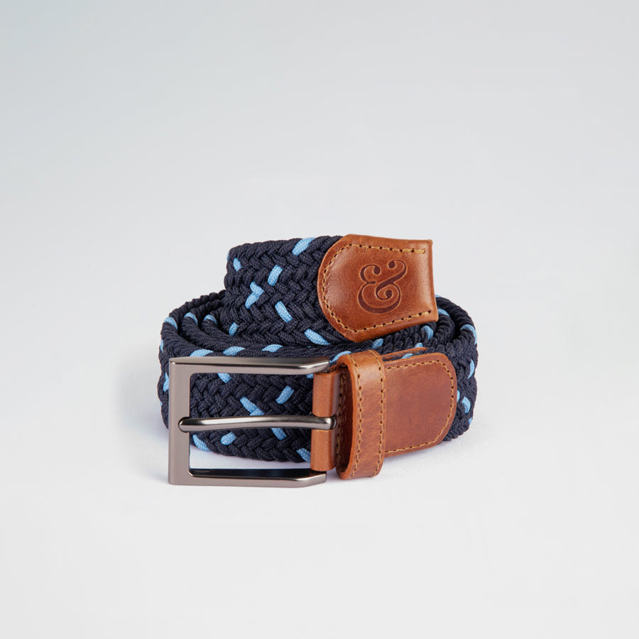 Navy and Blue Woven Stretch Belt
