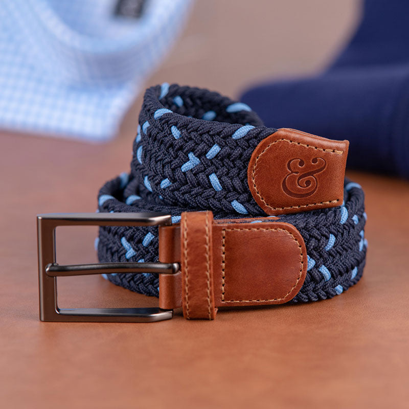 Navy and Blue Woven Stretch Belt