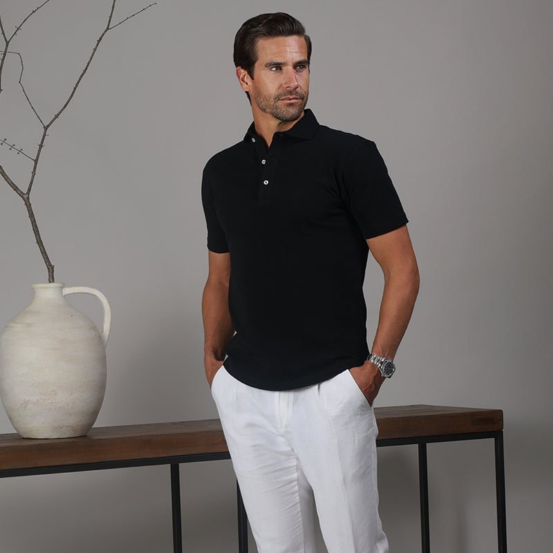 Portofino Piqué Cotton Polo Black – Collars & Co.