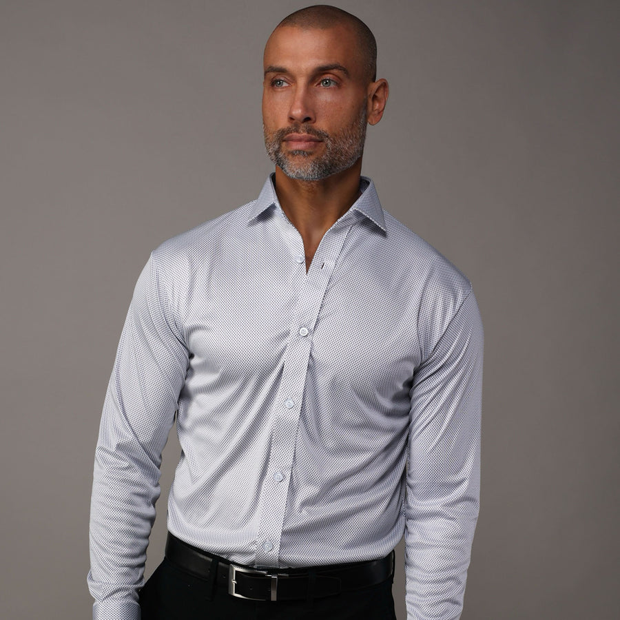 micro dot dress shirt David Donahue Men's Printed Sport Shirt - Red - Size Medium