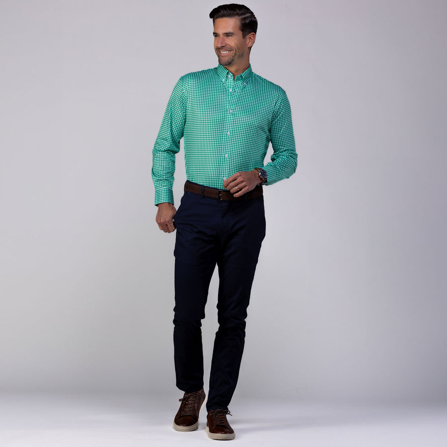 Quattro Flex Dress Shirt with Button Down Collar Green Gingham