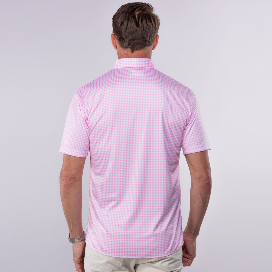 Quattro Flex Short Sleeve Button Down Pink Gingham