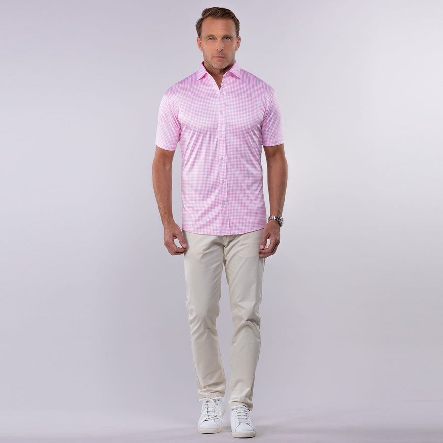 Quattro Flex Short Sleeve Button Down Pink Gingham Collars & Co. Quattro Flex Short Sleeve Button Down Pink Gingham Collars & Co.