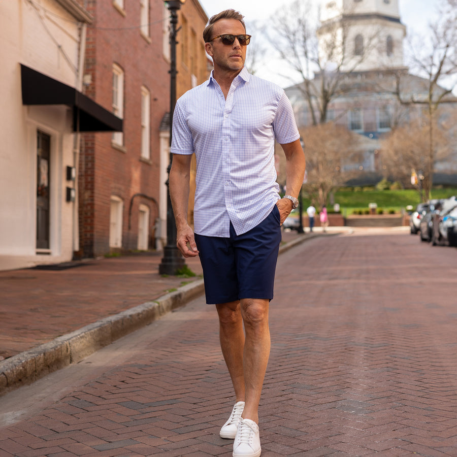 Quattro Flex Short Sleeve Button Down Thin Blue Check 3XL / Thin Blue Check Quattro Flex Short Sleeve Button Down Thin Blue Check 3XL / Thin Blue Check