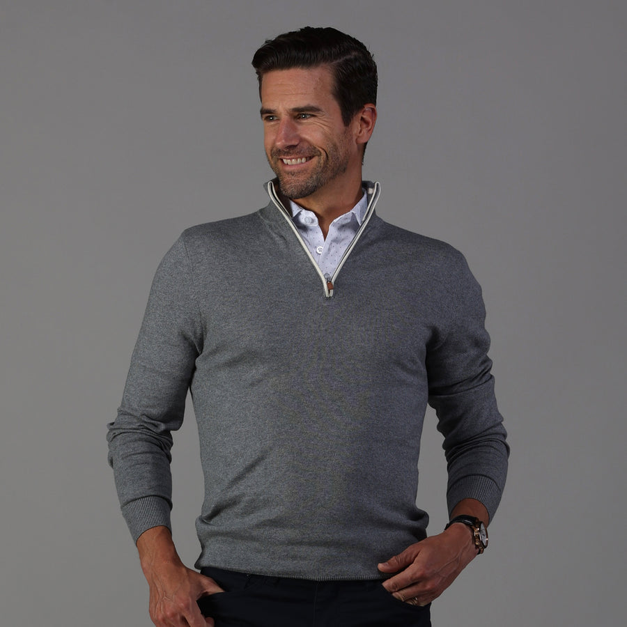 Grey with White Trim Luxury Touch Cotton and Cashmere Quarter Zip Swea –  Collars & Co.