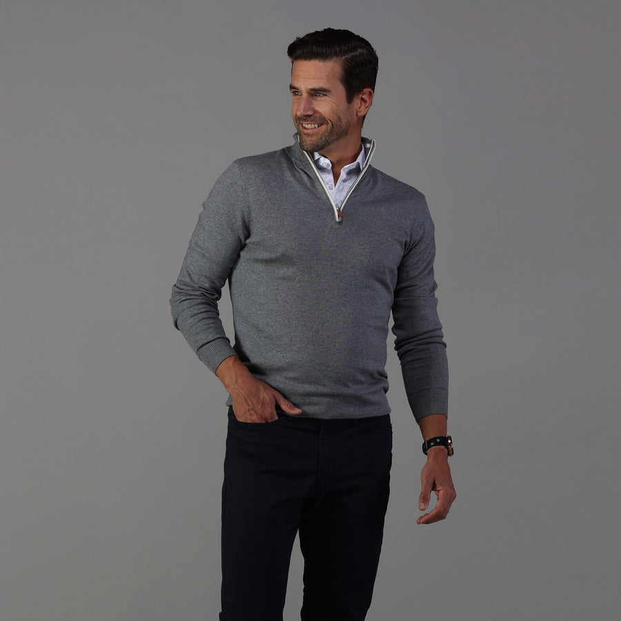 Grey with White Trim Luxury Touch Cotton and Cashmere Quarter Zip Swea –  Collars & Co.