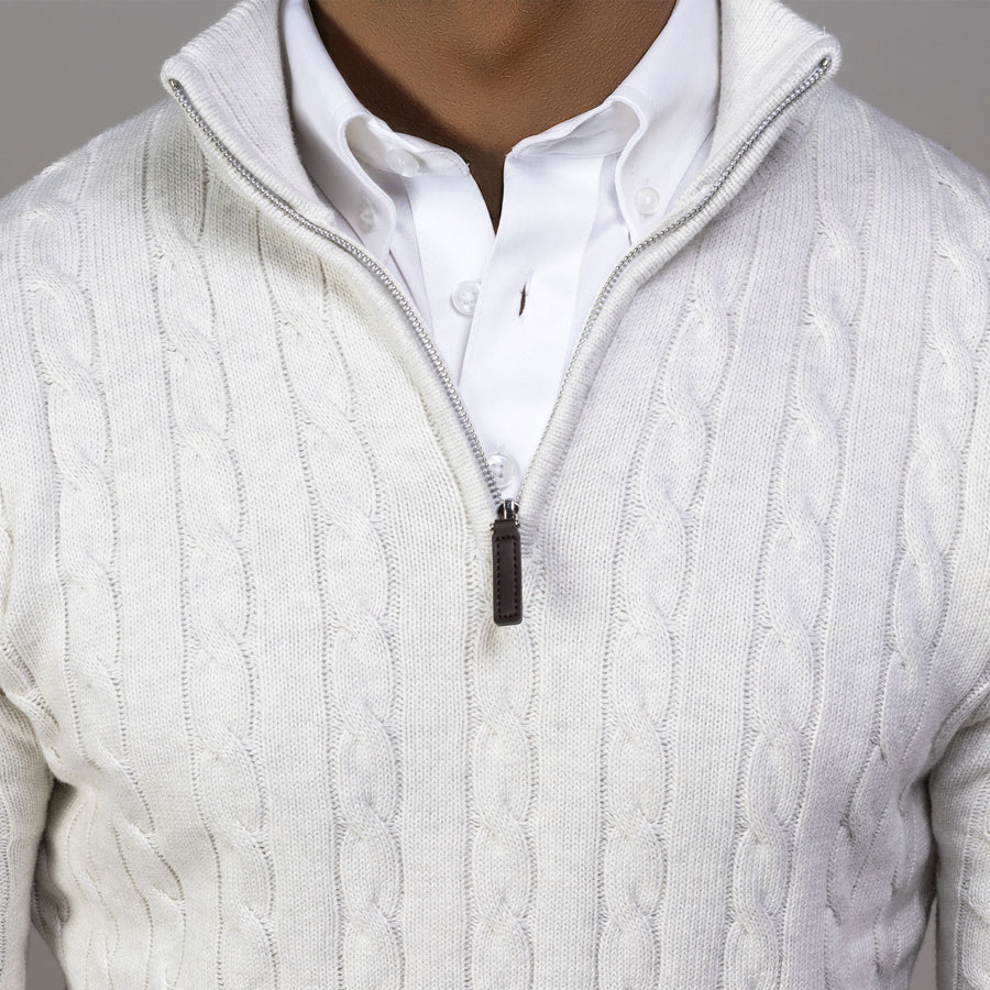 Cream Kensington Cable Knit Quarter Zip Sweater – Collars & Co.