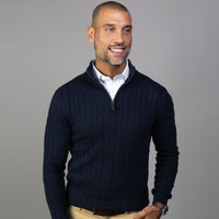 Navy Kensington Cable Knit Quarter Zip Sweater