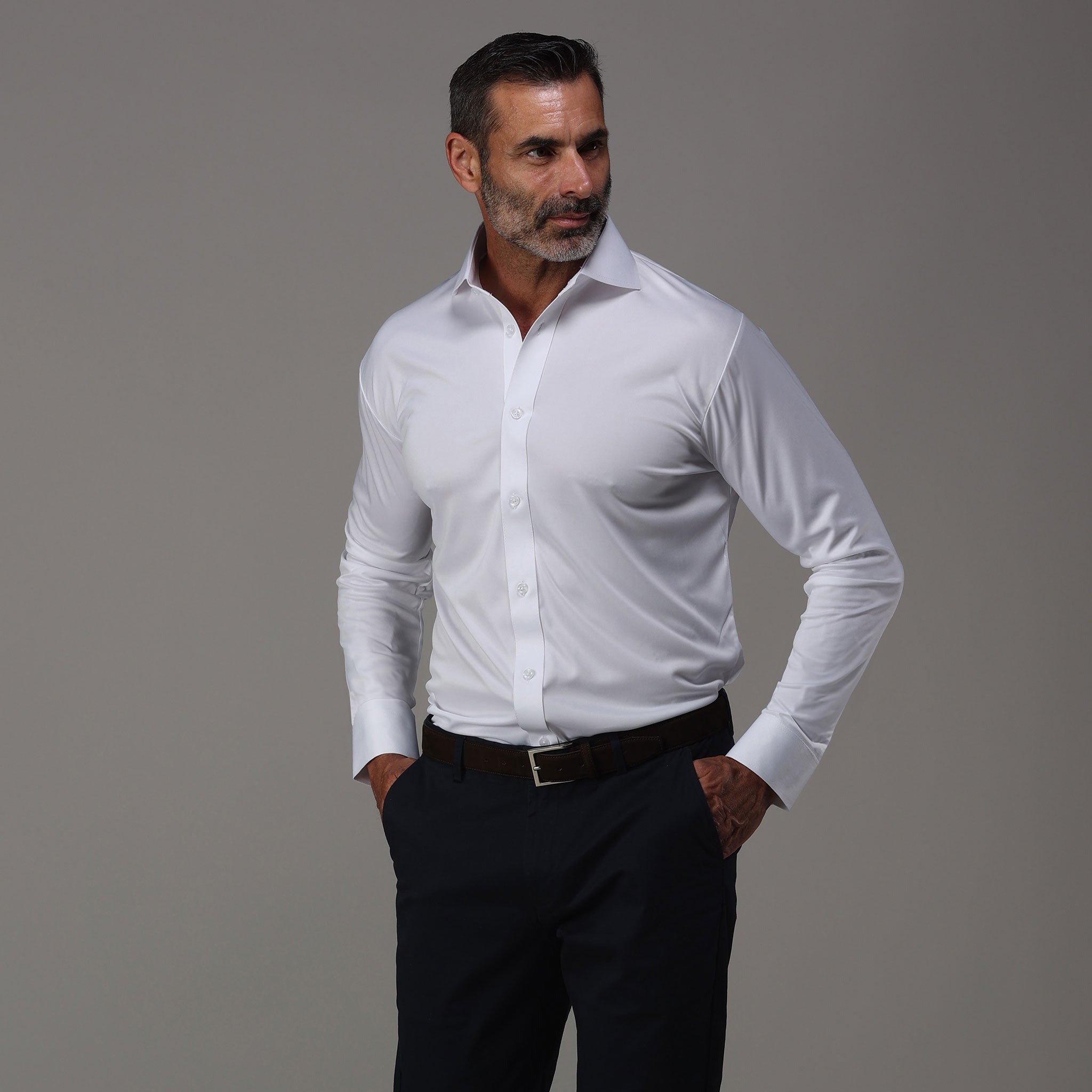 Quattro Flex Dress Shirt with Cutaway Collar White – Collars & Co.