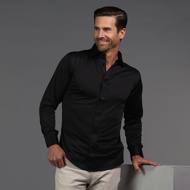 Quattro Flex Dress Shirt with Semi-Spread Collar Black – Collars & Co.