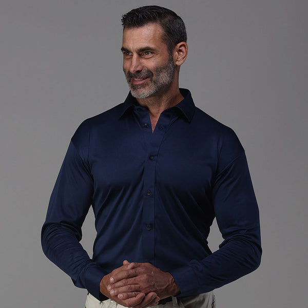 Quattro Flex Dress Shirt with Semi-Spread Collar Navy – Collars & Co.