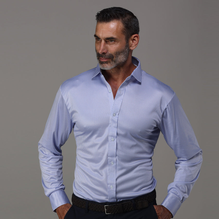 Quattro Flex Dress Shirt with Semi-Spread Collar Regent Blue Stripe M / Regent Blue Stripe Quattro Flex Dress Shirt with Semi-Spread Collar Regent Blue Stripe M / Regent Blue Stripe
