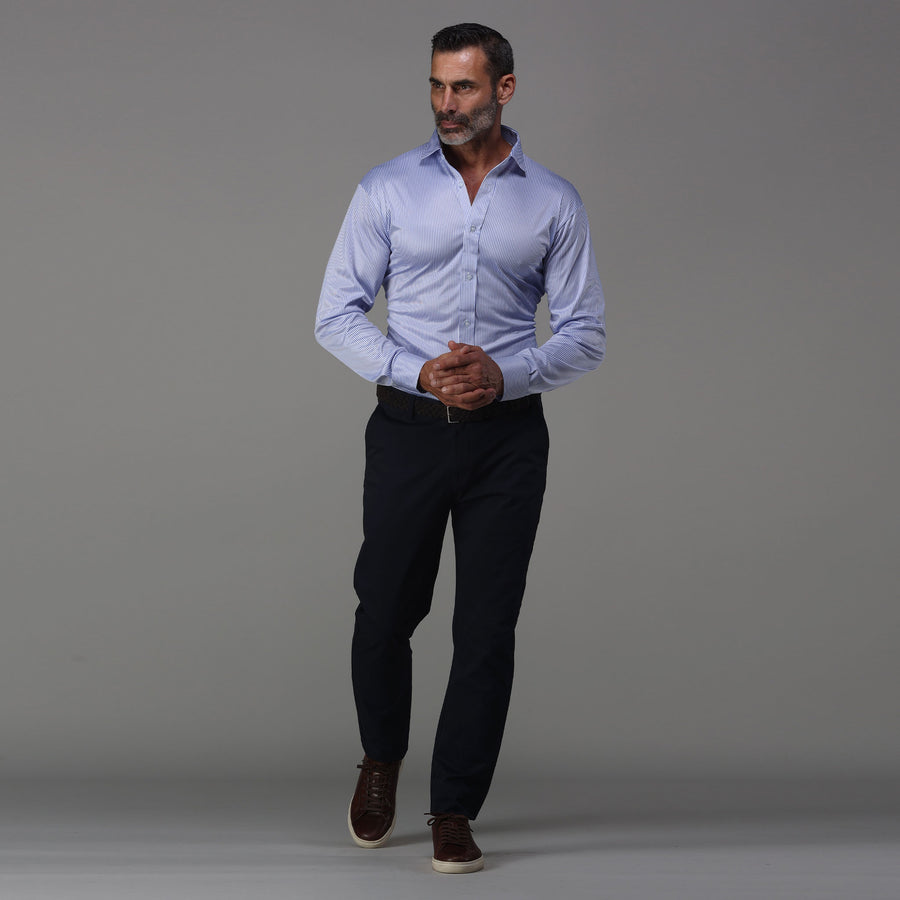 Quattro Flex Dress Shirt with Semi-Spread Collar Regent Blue Stripe M / Regent Blue Stripe Quattro Flex Dress Shirt with Semi-Spread Collar Regent Blue Stripe M / Regent Blue Stripe