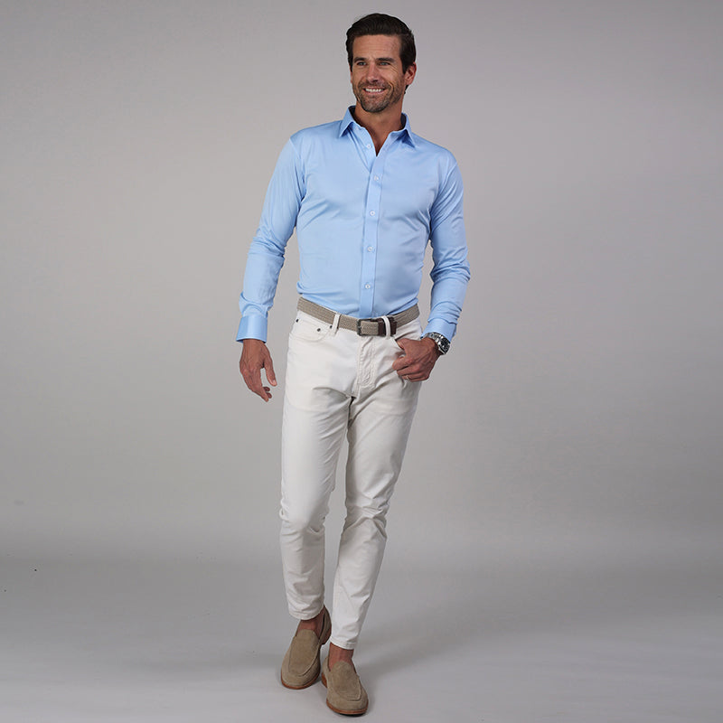 Quattro Flex Dress Shirt with Semi-Spread Collar Sky Blue – Collars & Co.