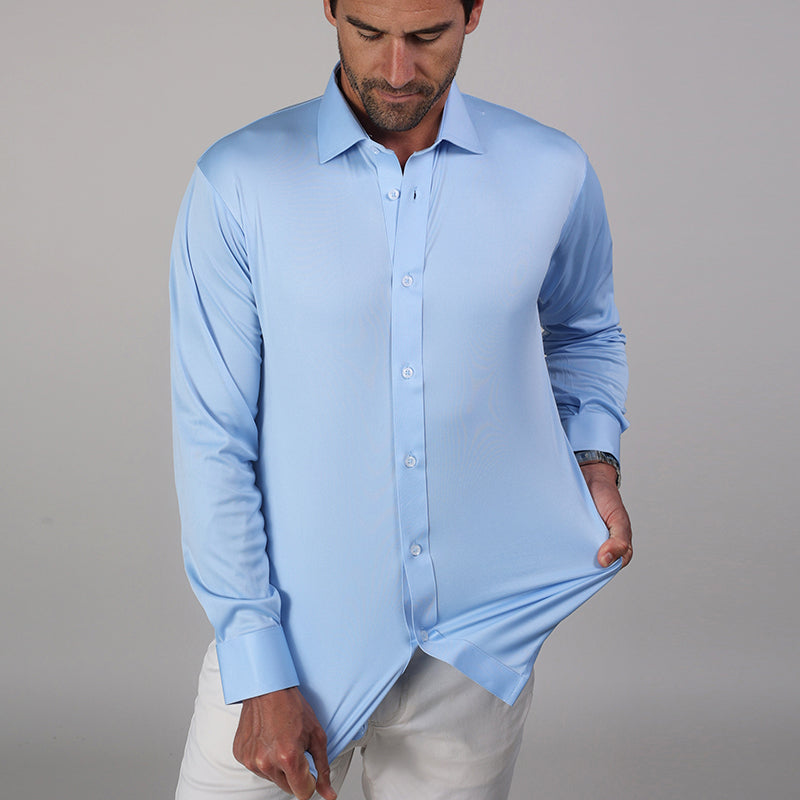 Quattro Flex Dress Shirt with Semi-Spread Collar Sky Blue