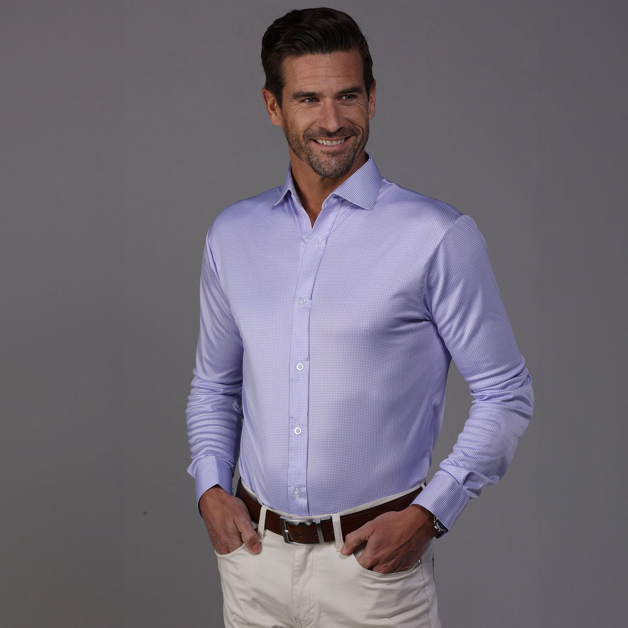 Quattro Flex Dress Shirt with Semi-Spread Collar Lavender Houndstooth 3XL / Lavender Houndstooth Quattro Flex Dress Shirt with Semi-Spread Collar Lavender Houndstooth 3XL / Lavender Houndstooth