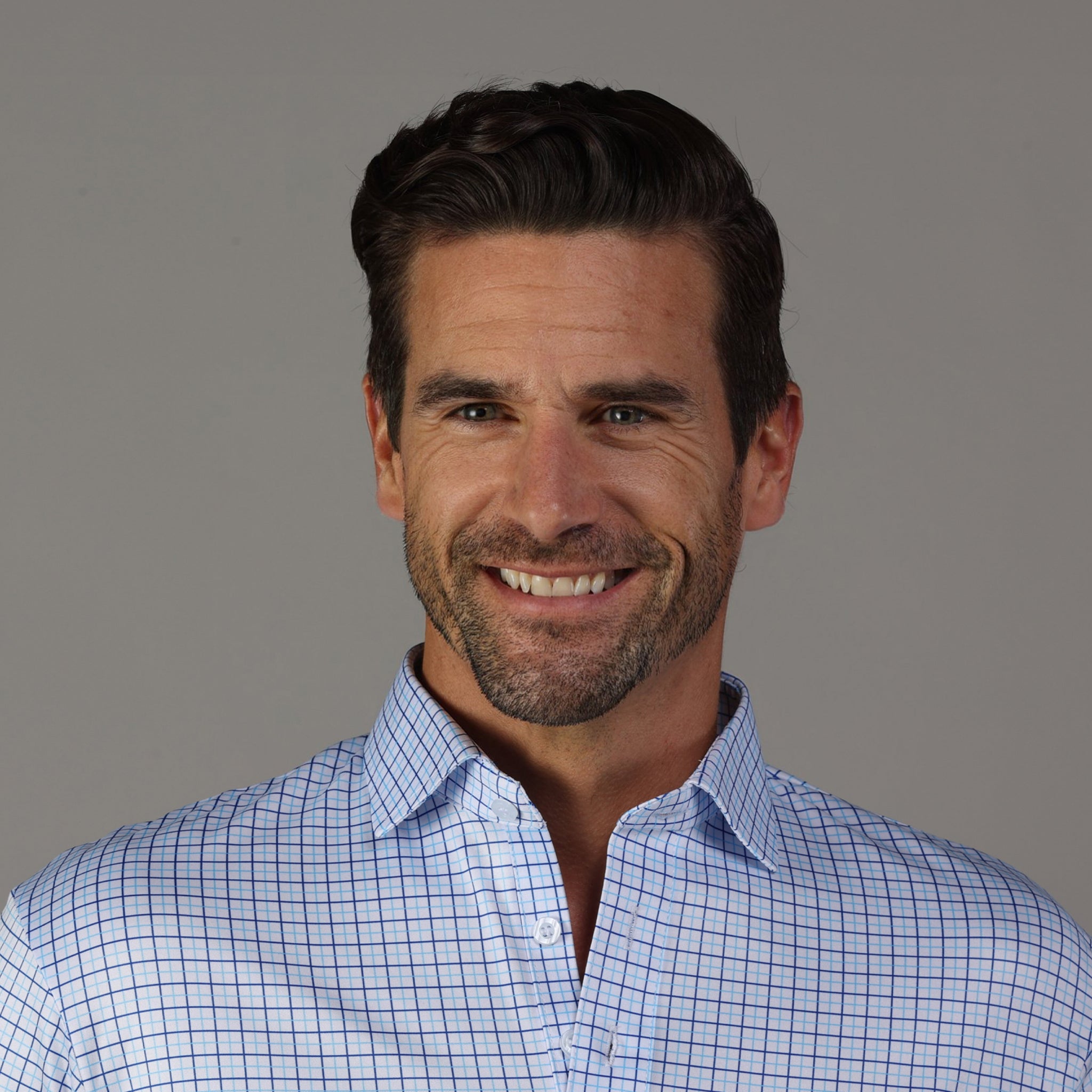 SemiSpread Collar Polo Broad St. Light Blue Tattersall Collars & Co.