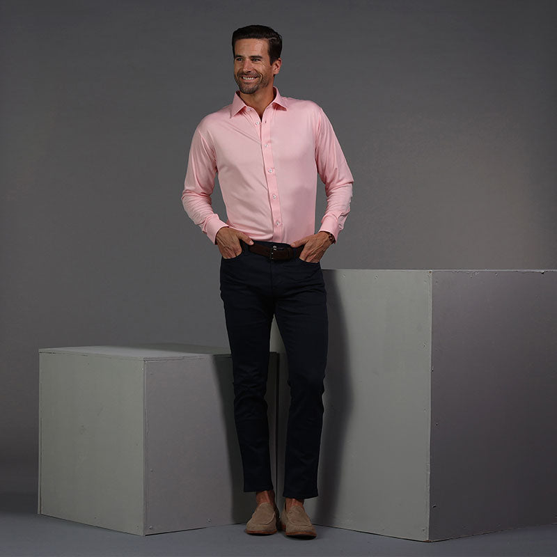 Quattro Flex Dress Shirt with Semi-Spread Collar Pink