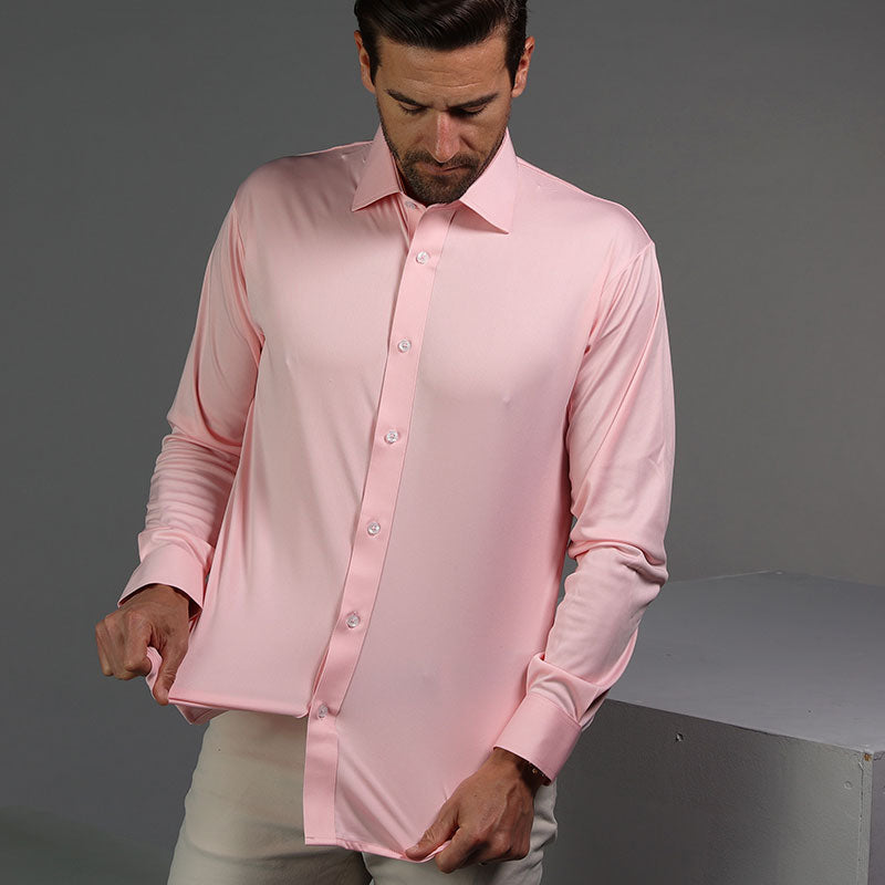 Quattro Flex Dress Shirt with Semi-Spread Collar Pink