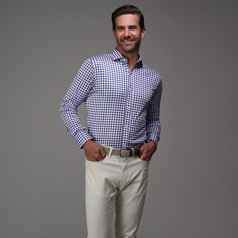 Quattro Flex Dress Shirt with SemiSpread Collar Navy Gingham Collars