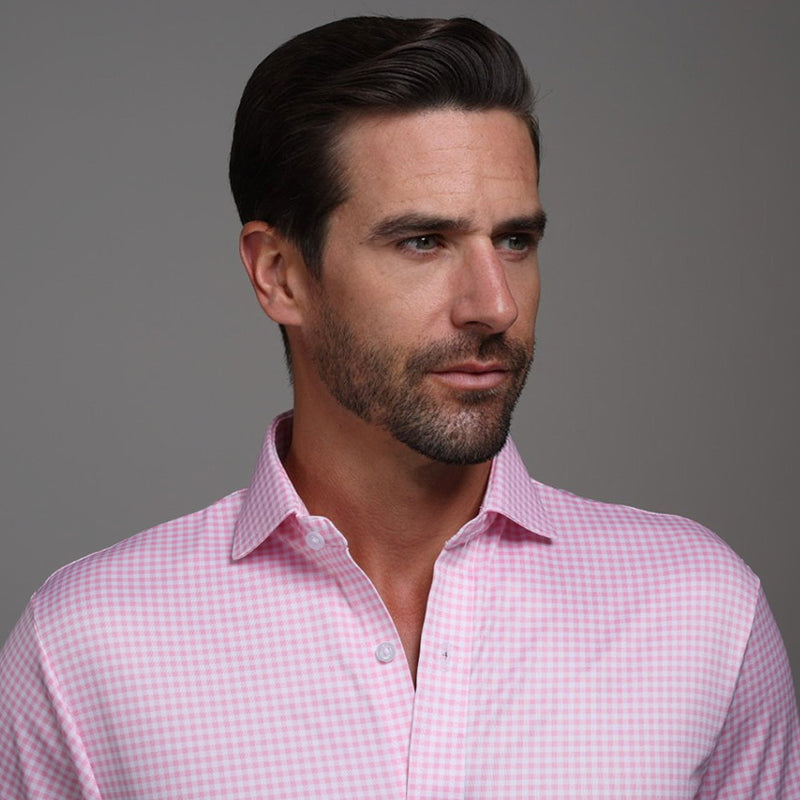 Quattro Flex Dress Shirt with Semi-Spread Collar Pink Gingham – Collars ...