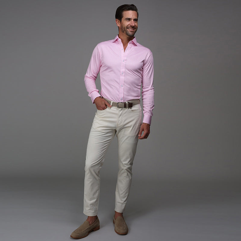 Quattro Flex Dress Shirt with Semi-Spread Collar Pink Gingham S / Pink Gingham Quattro Flex Dress Shirt with Semi-Spread Collar Pink Gingham S / Pink Gingham
