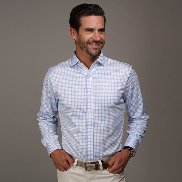 Quattro Flex Dress Shirt with Semi-Spread Collar Thin Blue Check 3XL / Thin Blue Check