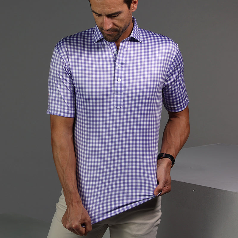 Semi-Spread Collar Polo Light Purple Gingham