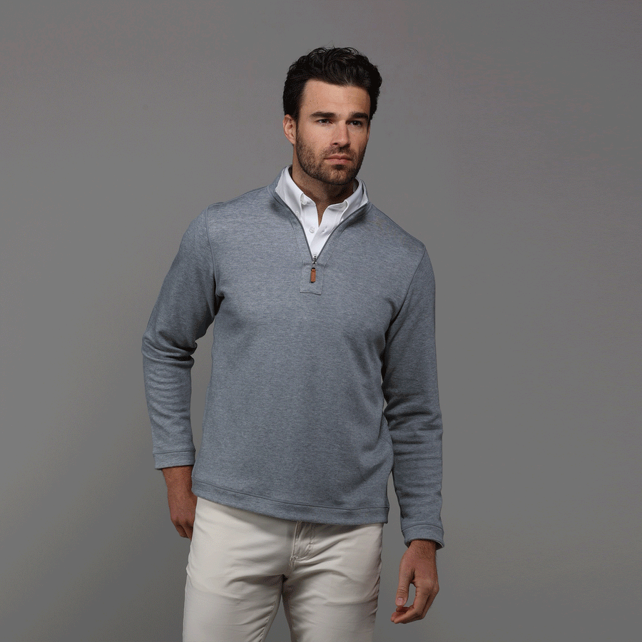 Grey and Light Grey Zen Cotton Blend Reversible Quarter Zip Pullover