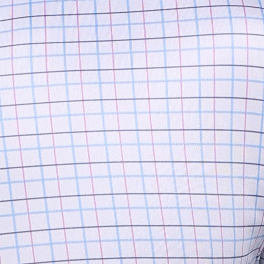 Quattro Flex Dress Shirt with Semi-Spread Collar Blue and Pink Tattersall