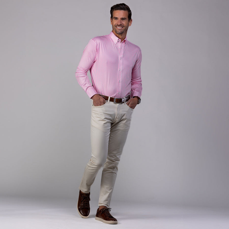 Quattro Flex Dress Shirt with Button Down Collar Pink Gingham