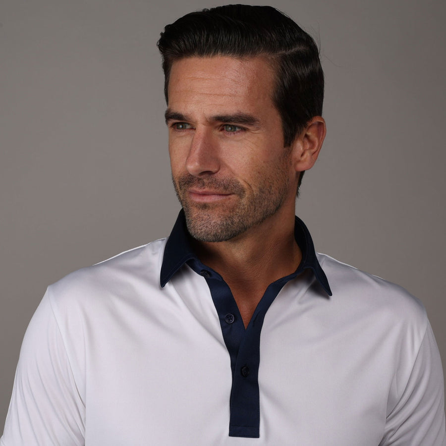 Semi-Spread Collar Polo Austin White with Navy Accent – Collars & Co.