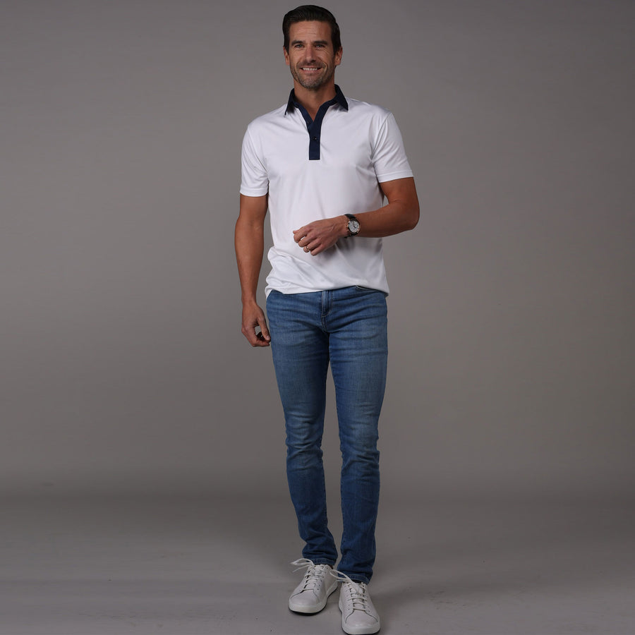 Semi-Spread Collar Polo Austin White with Navy Accent – Collars