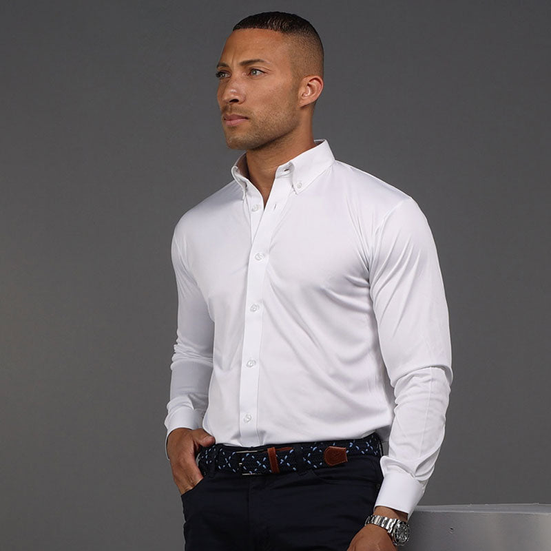 Quattro Flex Dress Shirt with Button Down Collar White 3XL / White
