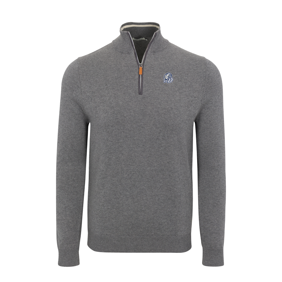 Drake Grey with Grey Trim Luxury Touch Cotton and Cashmere Quarter Zip Sweater
