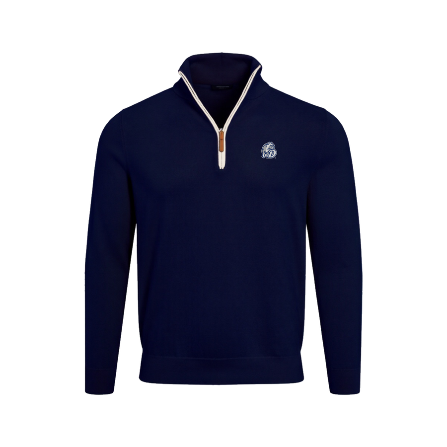 Drake Navy with White Trim Luxury Touch Cotton and Cashmere Quarter Zip Sweater