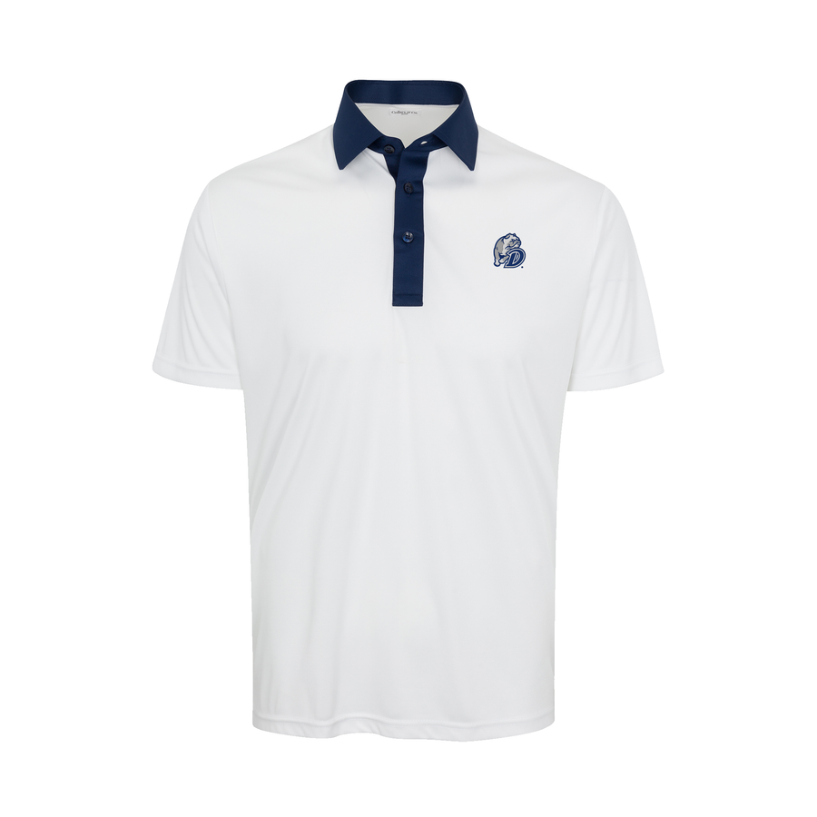 Drake Semi-Spread Collar Polo Austin White with Navy Accent