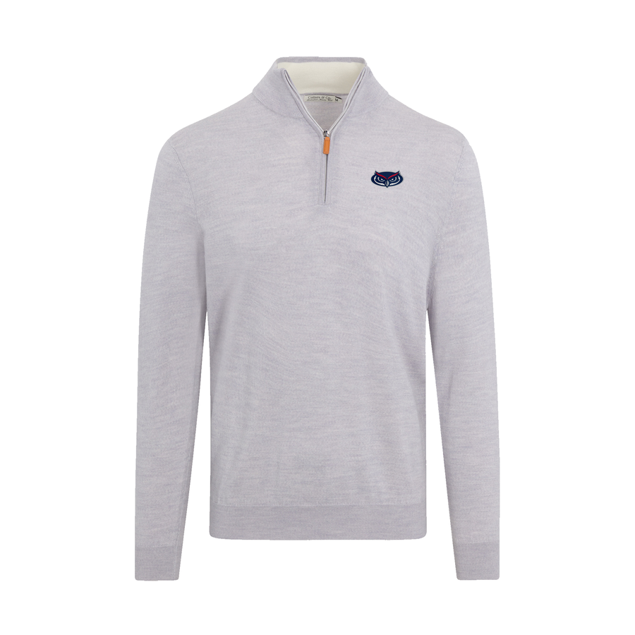 Florida Atlantic Light Grey Melange Cashmere Touch Australian Merino Quarter Zip Sweater